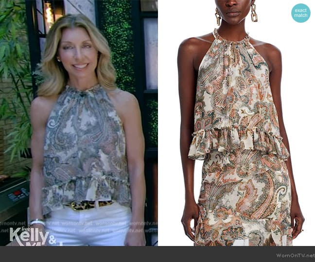 Renee Paisley Print Silk Halter Top in Barely Orchid Multi worn by Shereen Pavlides on Live with Kelly and Mark
