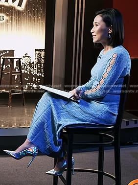 Vicky’s blue cutout sleeve textured dress on Today