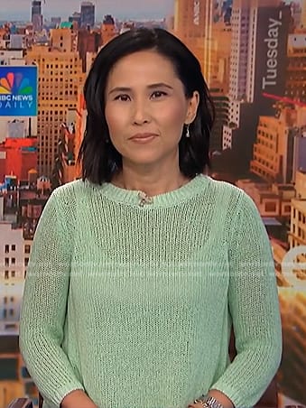 Vicky’s mint green knit sweater on NBC News Daily