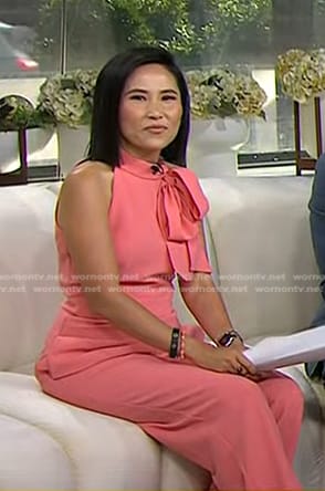 Vicky’s pink tie neck jumpsuit on Today