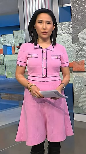 Vicky’s pink contrast trim dress on NBC News Daily