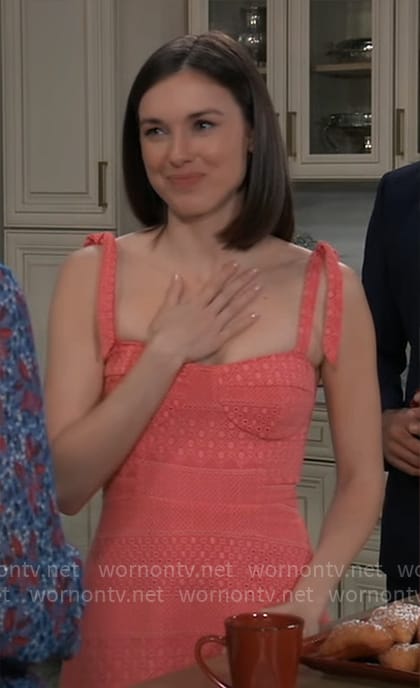 Willow’s coral eyelet dress on General Hospital