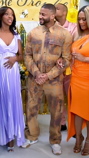 Zac’s brown printed shirt and pants set on Tyler Perrys Sistas