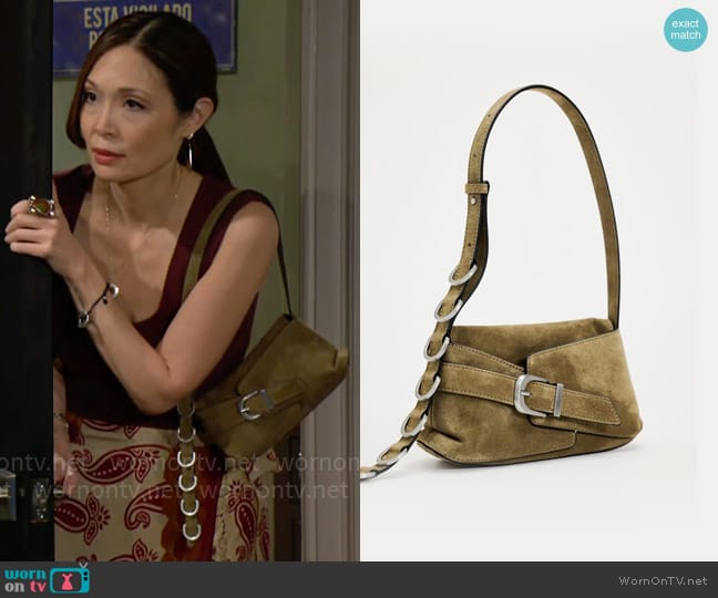 Zara Buckled Suede Mini Crossbody Bag worn by Penelope Poppy Nozawa (Romy Park) on The Bold and the Beautiful