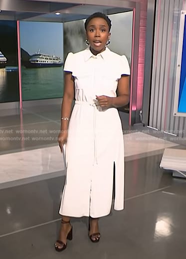 Zinhle’s white leather shirtdress on NBC News Daily