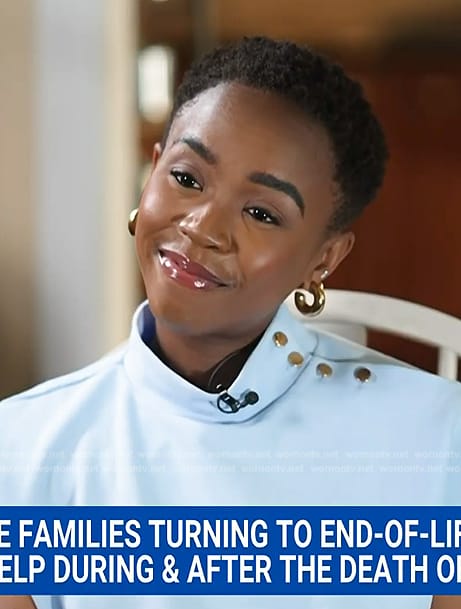 Zinhle’s blue button shoulder top on NBC News Daily