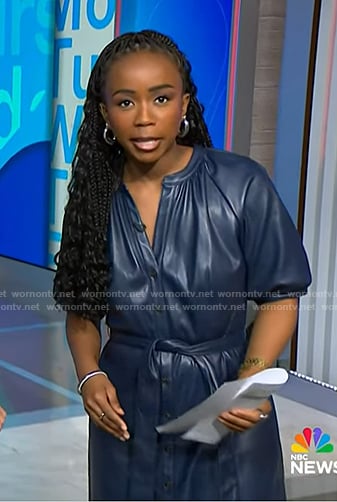 Zinhle Essamuah’s blue leather belted dress on NBC News Daily