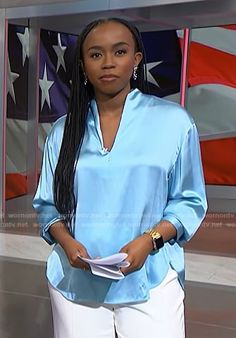 Zinhle’s light blue satin blouse on NBC News Daily