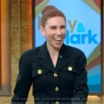 Zosia Mamet’s black jacket and mini skirt on Live with Kelly and Mark
