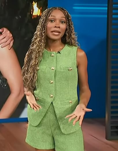 Zuri’s green tweed top and shorts on Access Hollywood