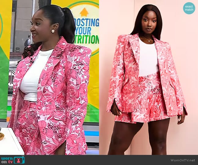 Asos Luxe Jacquard Shorts in pink floral print worn by Valerie Agyeman on Today