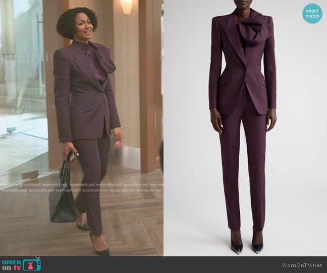 Alexander McQueen Rosette Corsage Single-Breasted Blazer Jacket in Night Shade worn by Jax Stewart (Emayatzy Corinealdi) on Reasonable Doubt