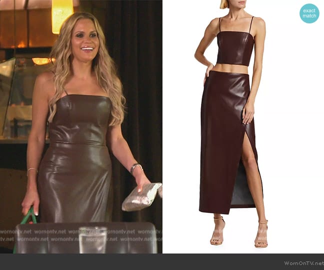 Alice + Olivia Pearle Vegan Leather Top worn by Jackie Goldschneider on The Real Housewives of New Jersey