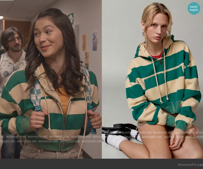 BDG Leah Stripe Zip-Up Hoodie Sweatshirt worn by Devon Lee (Oona O'Brien) on Cobra Kai
