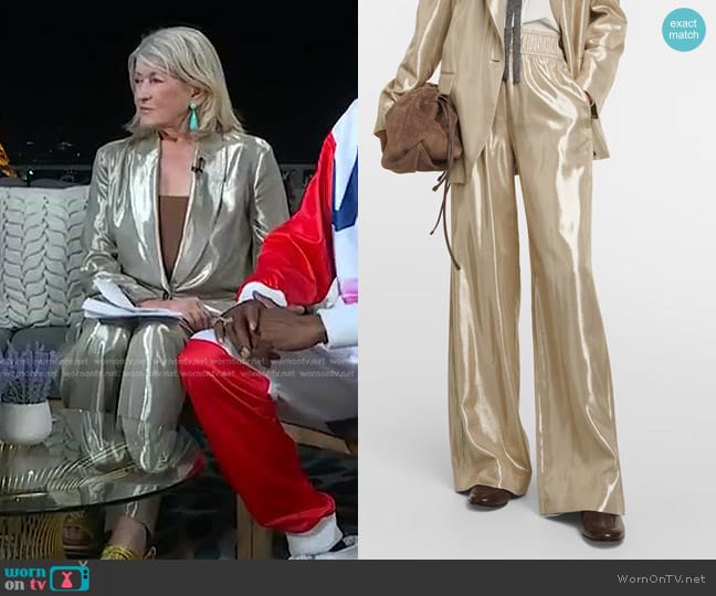 Brunello Cucinelli Metallic Wide-leg Pants in Gold worn by Martha Stewart on NBC News Daily