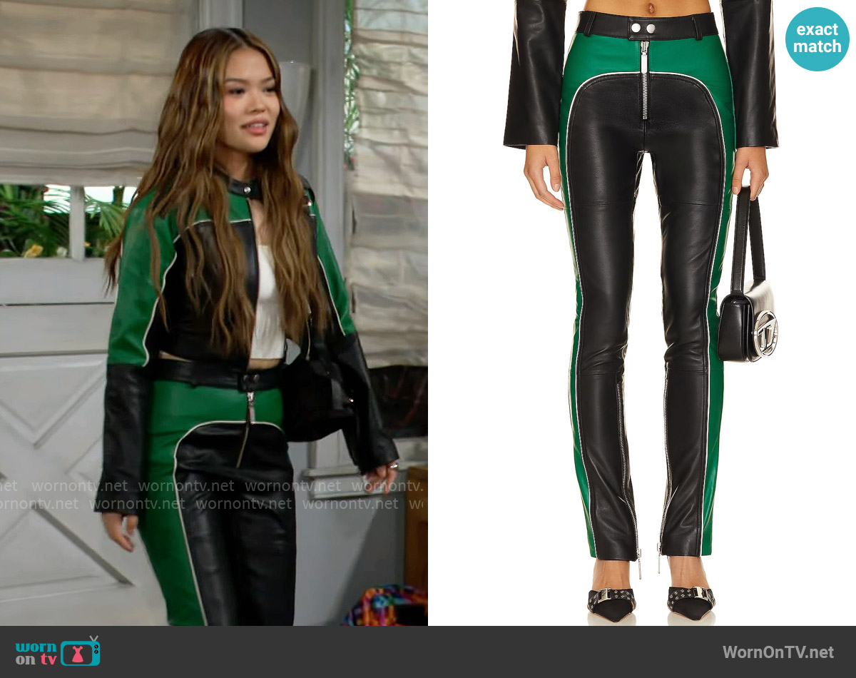 Camila Coelho Biker Leather Pants worn by Luna (Lisa Yamada) on The Bold and the Beautiful