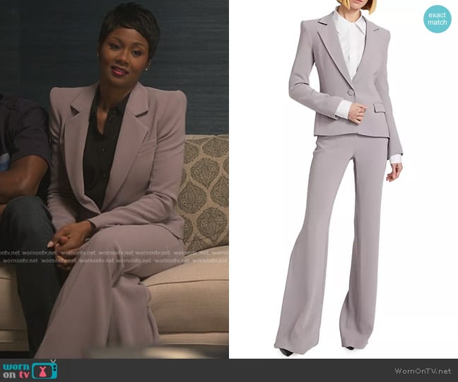 Sergio Hudson Short Crepe Jacket in Stone Grey worn by Jax Stewart (Emayatzy Corinealdi) on Reasonable Doubt