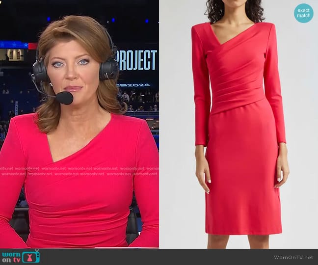 Emporio Armani Ruched Long Sleeve Jersey Body-Con Dress worn by Norah O'Donnell on CBS Evening News