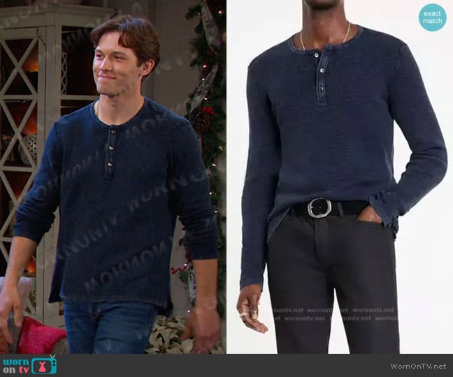 John Varvatos Memphis Waffle Henley in Navy worn by Tate (Leo Howard) on Days of our Lives