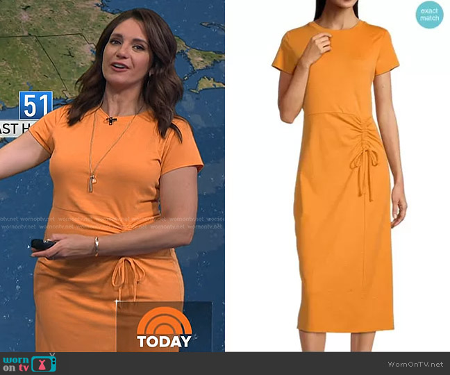 Liz Claiborne Short Sleeve Midi T-Shirt Dress in Tangerine Poppy worn by Maria Larosa on Today
