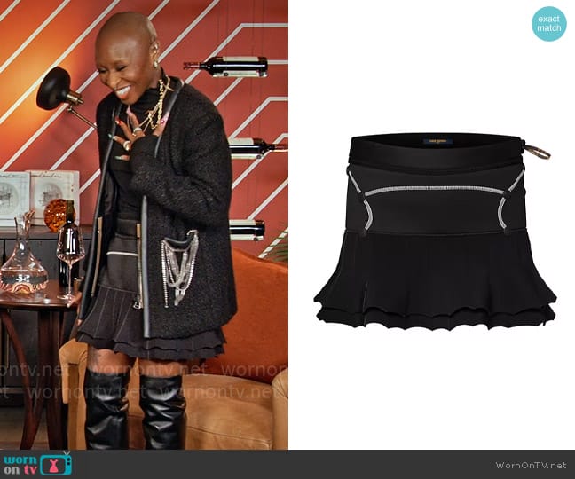 Louis Vuitton Fin Flounce Scuba Mini Skirt worn by Cynthia Erivo on Hart to Heart