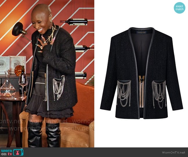 Louis Vuitton Scuba Trim Tweed Jacket worn by Cynthia Erivo on Hart to Heart
