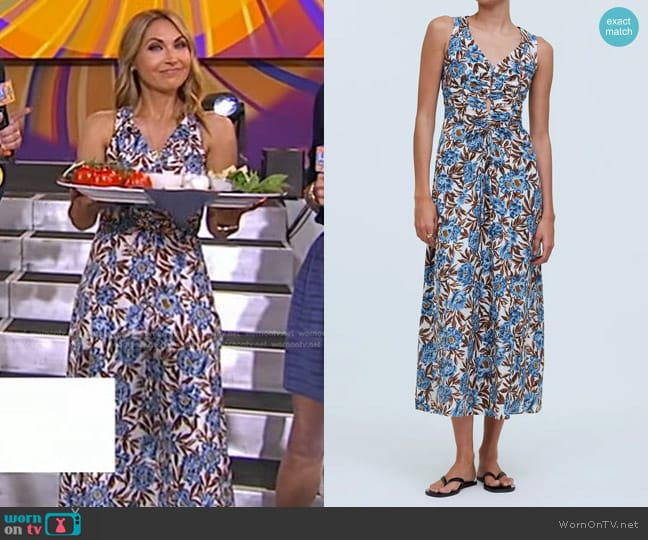 Madewell Floral Sleeveless V-Neck Midi Dress in Stonewash Blue worn by Lori Bergamotto on Good Morning America