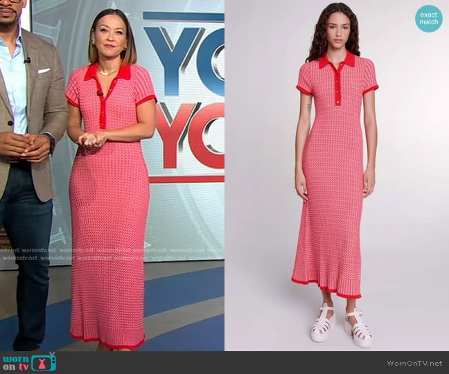 Maje Intarsia-knit Maxi Dress worn by Eva Pilgrim on Good Morning America