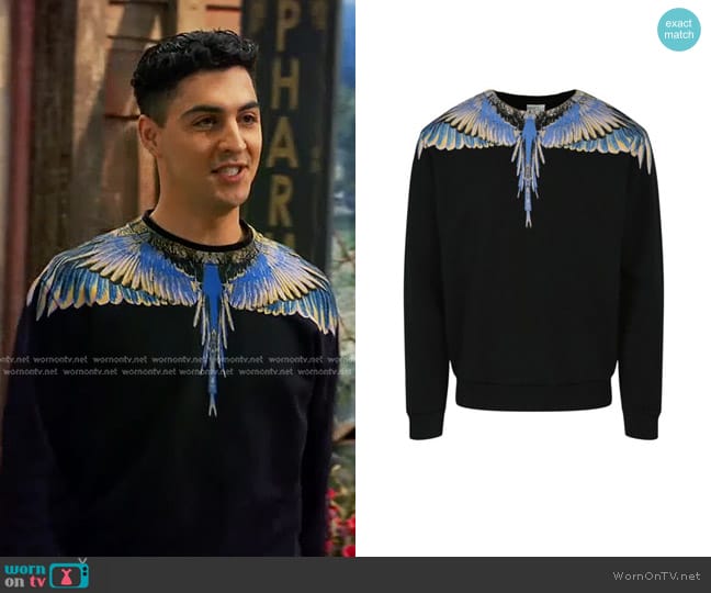 Marcelo Burlon Wings Graphic Sweatshirt worn by Parker Preston (Trevor Tordjman) on Bunkd