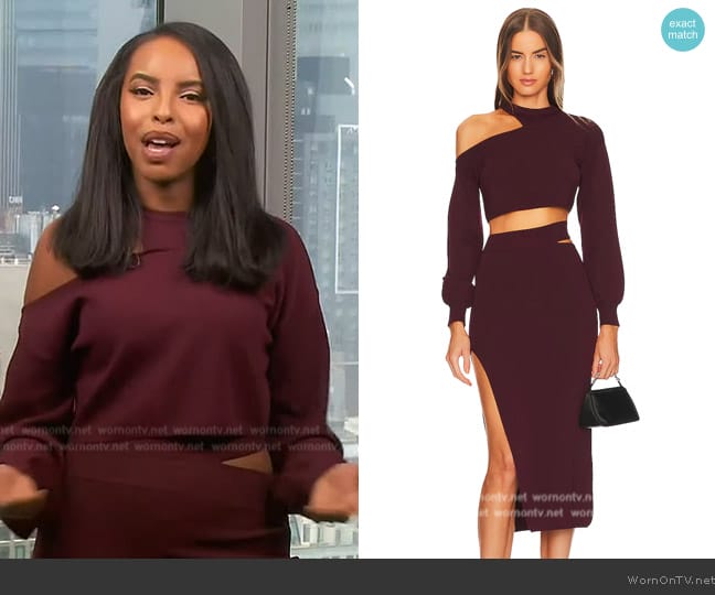 Michael Costello x REVOLVE Asym Cut Out Dolman Sweater worn by Mona Kosar Abdi on Extra