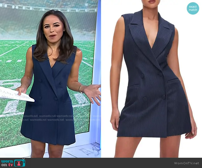 Good American Pinstripe Sleeveless Blazer Minidress in Ink Stripe001 worn by Kaylee Hartung on Today