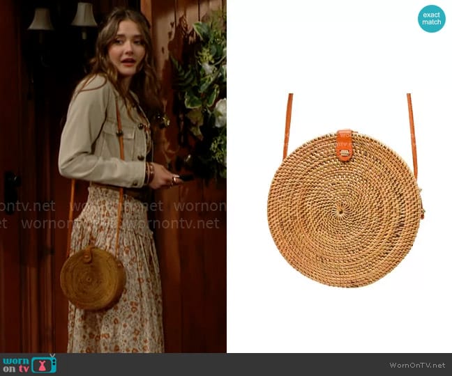 Poppy + Sage Camilla Rattan Bag worn by Faith Newman (Reylynn Caster) on The Young and the Restless