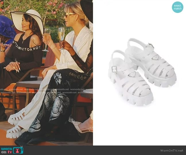 Foam Rubber Sandals in White Prada worn by Caroline Stanbury (Caroline Stanbury) on The Real Housewives of Dubai