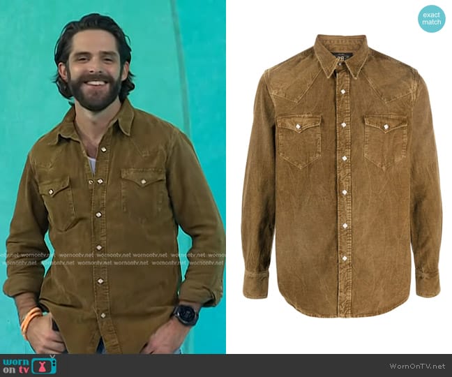 Ralph Lauren Collection Buffalo West Corduroy Shirt in Faded Tan worn by Thomas Rhett on Today