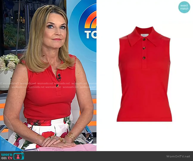 Rosetta Getty Sleeveless Polo Top in Tomato worn by Savannah Guthrie on Today