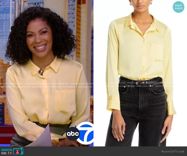 Aqua Satin Button Front Blouse worn by Shirleen Allicot on Good Morning America