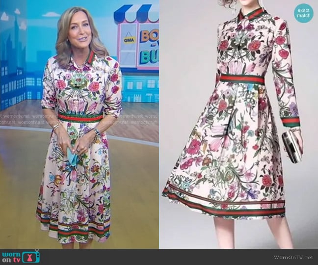 Lai Meng Five Cats Striped Trim Floral Dress worn by Lara Spencer on Good Morning America