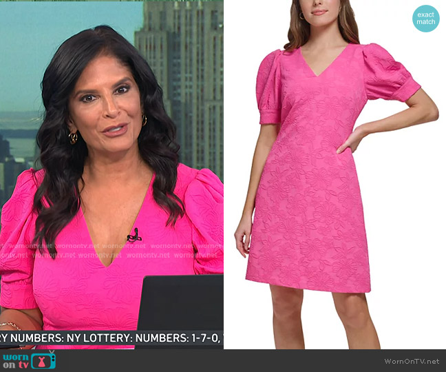 Tommy Hilfiger Blossom Jacquard Puff-Sleeve Dress in Hot Pink worn by Darlene Rodriguez on Today