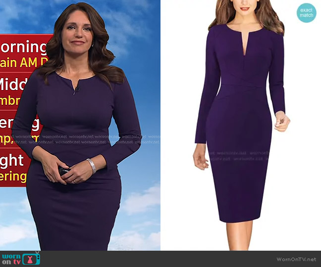 VFSHOW Slim Zipper Up Sheath Dress in Purple worn by Maria Larosa on Today