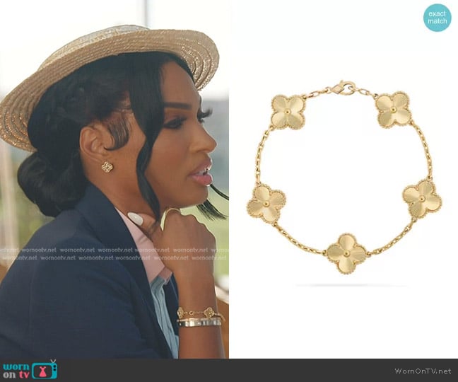 Van Cleef & Arpels 18K Yellow Gold 5 Motifs Guilloche Vintage Alhambra Bracelet worn by Lesa Milan (Lesa Milan) on The Real Housewives of Dubai