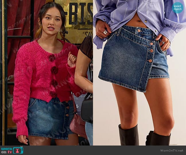 We The Free Wynne Denim Skirt in Cornflower worn by Sophia Choi (Madelyn Kientz) on Days of our Lives