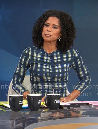 Adriana Diaz’s ruched tie die midi dress on CBS Mornings
