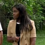 Adrienne Broaddus’s beige short sleeve blazer on NBC News Daily