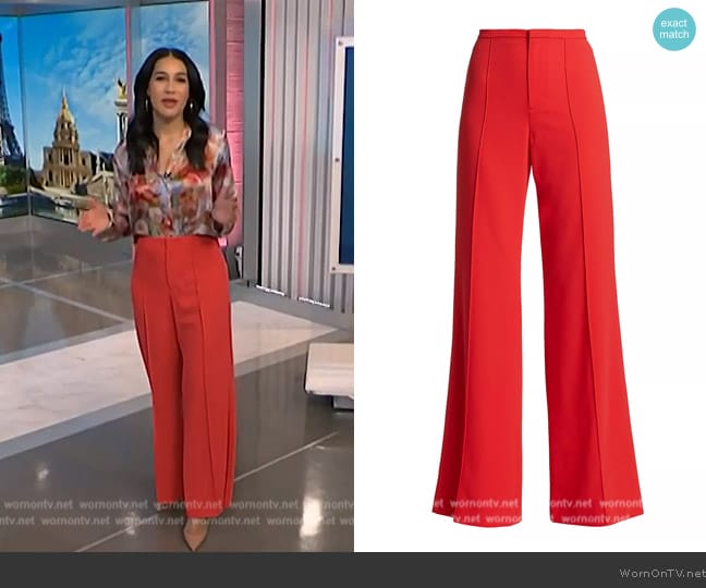 Alice + Olivia Dylan High-Waisted Wide-Leg Pants worn by Morgan Radford on NBC News Daily