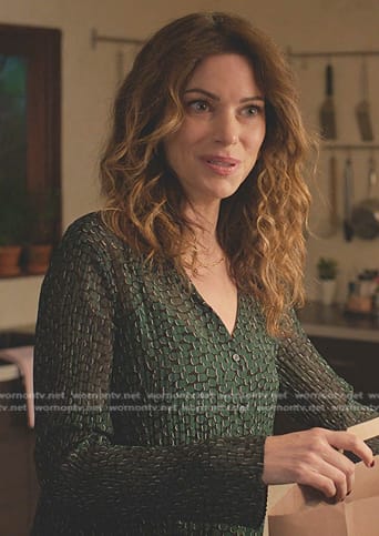 Amanda’s green printed shirt on Cobra Kai