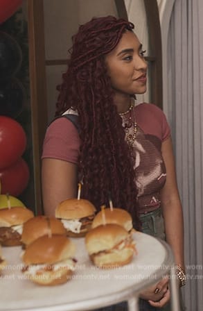 Amira’s rose print top on Bel-Air
