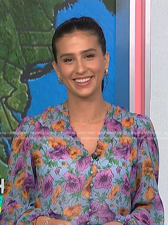 Angie Lassman’s blue floral blouse on NBC News Daily