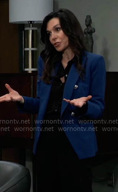 Anna’s blue blazer with silver buttons on General Hospital