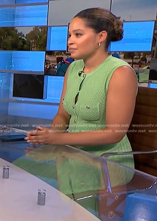 Antonia Hylton’s green knit button down dress on NBC News Daily