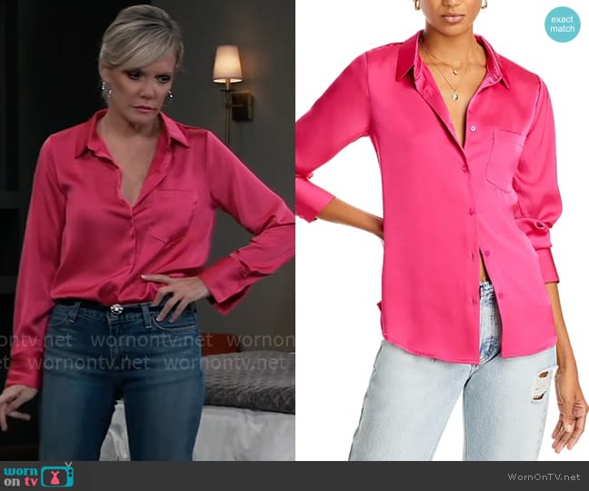 Aqua Satin Button Front Blouse in Wild Berry worn by Ava Jerome (Maura West) on General Hospital